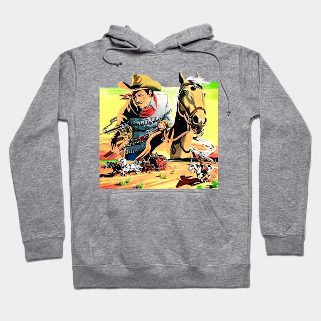 Desert Buffalo Bill Western Robbery Cowboy Retro Comic Hoodie by REVISTANGO